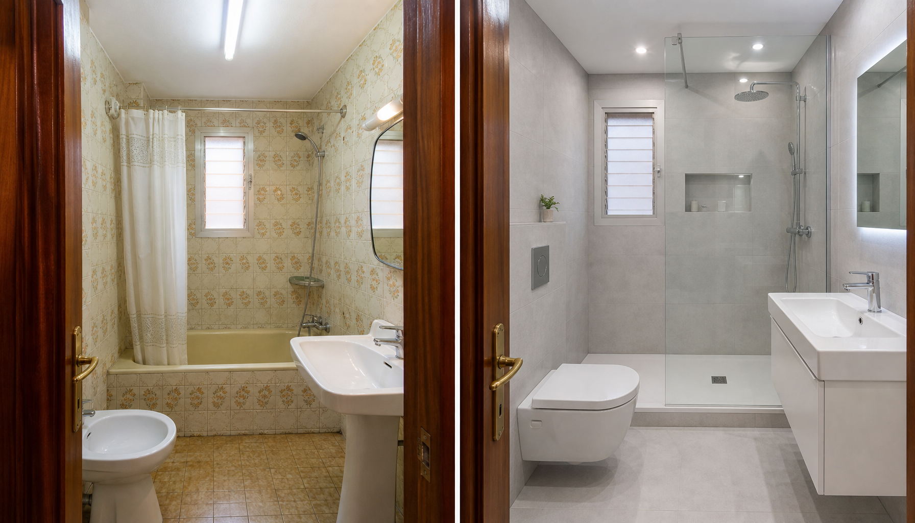 Antes y después cambio bañera por ducha Sevilla