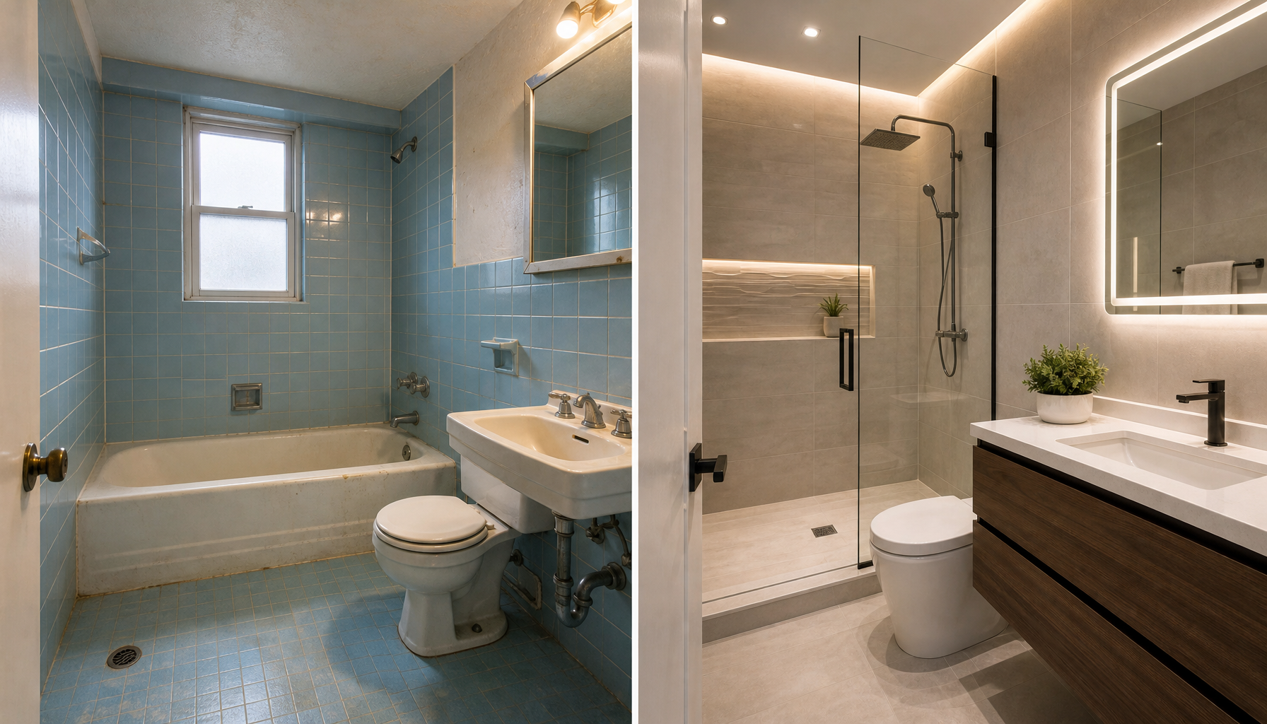 Antes y después cambio bañera por ducha Dos Hermanas